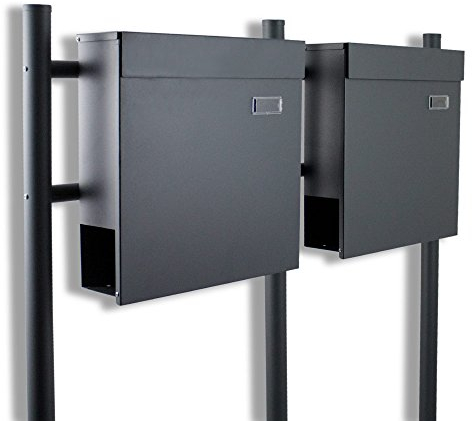 BITUXX® Doppelstandbriefkasten Briefkasten Postkasten Mailbox Letterbox Briefkastenanlage mit integrierten Zeitungsfach Dunkelgrau Anthrazit