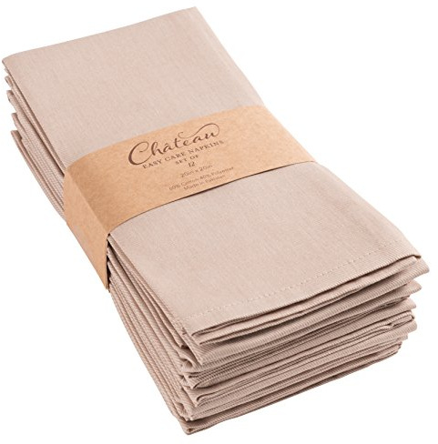 Chateau Easy-Care Cloth Dinner Napkins - Set of 12 Oversized (20 x 20 inches) (Taupe)