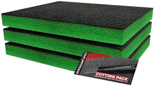 Shadow Foam Small Pack 3pcs – Foam Inserts Kit for Tool Box Organisation – 40 x 32cm DIY Cut & Peel Foam Sheets for Tool Boxes & Tool Storage Systems – Green (50mm Depth)
