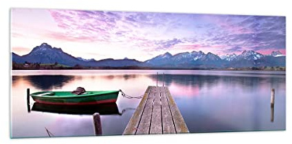 Moderne Impression sur Verre 100x40cm Image Tableau en Verre Decoration Murale lac montagnes eau Grand Tableaux Decoratifs Muraux Chambre Cuisine Panoramique Deco Cadre Salon Art Wall GAB100x40-3671