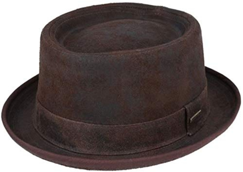 Gladwin Bond Pork Pie Hut aus Leder, handgefertigt, 100 % Schaffell, mit Futter, für Herren und Damen, Winter und Sommer, Leder (UK-einzigartig), braun, 61