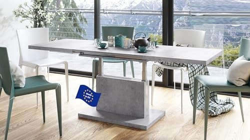 Mazzoni Aston Couchtisch ausziehbar höhenverstellbar 120/200cm in Beton modern vielseitig Wohnzimmertisch Esstisch Beistelltisch Sofatisch platzsparend hochwertig Wohnzimmer