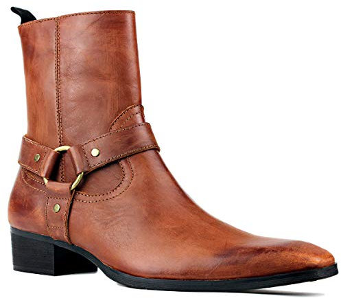 Herr Stövlar Chelsea Högklackade Boots för Män Mode Känga Vandring Ankel Dragkedja Äkta Läder OS-JY018-9-R