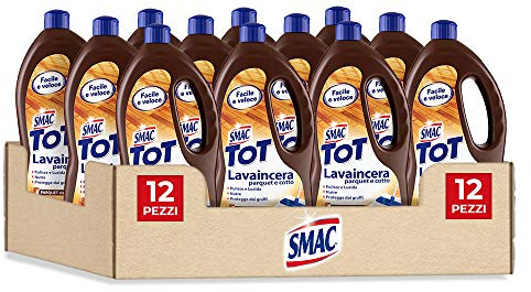 Smac - Tot Lavaincera Parquet e Cotto, Detergente Pavimenti con Cera di Carnauba, Azione Lucidante e Protettiva, 1000ml x 12 pezzi