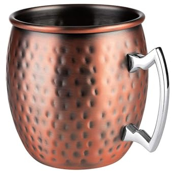 APS 93367 Becher MOSCOW MULE, 2er-Set, Ø 9 cm, Höhe 10 cm, 0,5 Liter, Edelstahl, Antik-Kupfer-Look, gehämmerte Oberfläche