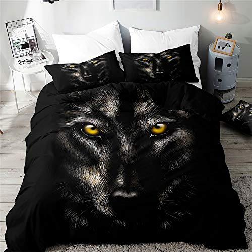 Morbuy Set di Biancheria da Letto di Lupo Animale Stampa, 3D Set Copripiumino Matrimoniale Singolo King in Microfibra con Federa e Copripiumini a Cerniera (Lupo Nero,220x240cm)