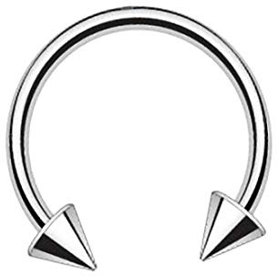 Taffstyle Piercing Titan G23 Hufeisen Horseshoe Lippenpiercing Nasenpiercing Septum Nase Labret Lippe Ohr Tragus Helix Ring mit Spikes Silber 1,2mm x 8mm x 3mm