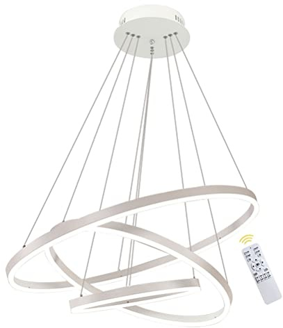 GaoHX 3-Ring LED-Hängelampe Dimmbar Weiß Kronleuchter 68W Ringleuchte Moderne Hängeleuchte Rund mit Fernbedienung, Esszimmer Design Lampe Wohnzimmer Leuchte, 20+40+60CM