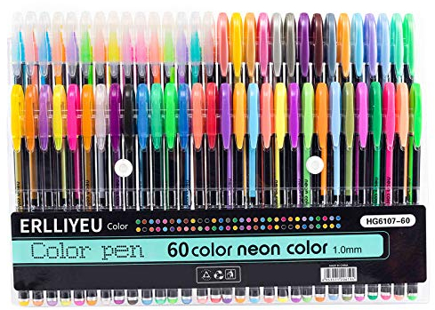 Erlliyeu 60/120 Stück Glitzer Gelschreiber Gelstifte Multicolor Gel Stift Set für Erwachsene Färbungsbücher Zeichnung Malbücher, mit tollen Farben - metallic, neon, glitter, Gel-Tintenroller