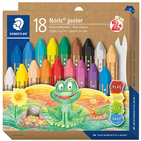 STAEDTLER Wachsmalkreide Noris junior 224, perfekt für kleine Kinderhände, extra bruchsicher, Etui mit 18 Farben, 224 C18
