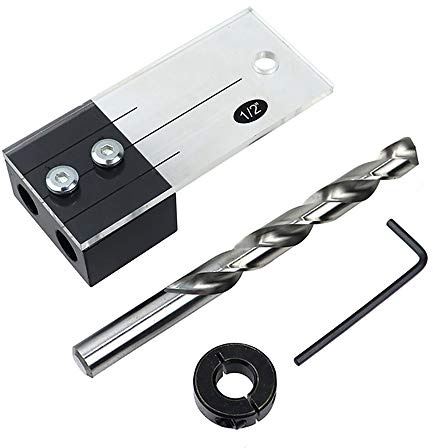 Dowel Drilling Guide Jig Straight Pocket Hole Jig Locator Step Drill Bit Woodworking Tool 1/2”