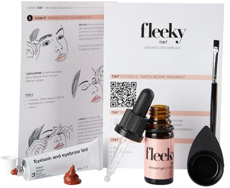 Fleeky Augenbrauenfarbe Set | Lash & Brow Tint Colour Gel | Selber Färben | Schälchen & Pinsel | 15 + 10 ml | Farbe für Brauen | Schwarz o. Braun o. Hellbraun (Braun)
