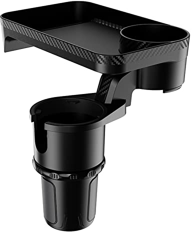WedFeir Cup Holder Tray Expander with 360° Rotation, Universal Fit, Black, ABS Material, 2.5-3.75 Inch, 10 Inch Wide Tray