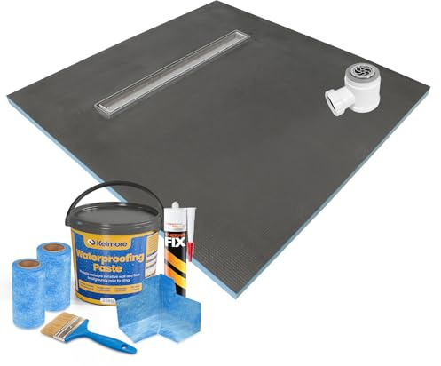 Thermopanel 20mm Waterproof Linear Wet Room Shower Trays Including Tanking Kits and Greek Grate - Suitable for Underfloor Heating with Waste Trap Drain - 1200 x 900 x 20mm