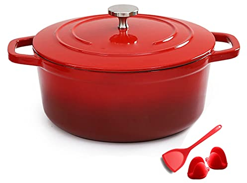 YLWX Horno Holandés Hierro Fundido 3.1L, Cazuela De Inducción For Cocinar, Cazuelas Esmaltada, Olla De Barro (Color : Red)