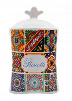 bigiemme Biscottiera in ceramica 82168 motivo maiolica siciliana barattolo contenitore ideale come regalo natalizio o come oggetto di sicuro impatto nella tua cucina per conservare svariati oggetti.
