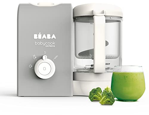 BEABA, Babycook Express, 4 in 1 Babynahrungszubereiter, schnelles Kochen: weniger als 15 Min, Mixen, schonendes und gesundes Dampfgaren, Auftauen, Aufwärmen, Kapazität 1250 ml, Samtgrau