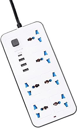ERYUE Steckdosenleiste mit 6 AC-Anschlüssen und 3 USB-Ports 1 Typ C, 1,8 m, Überspannungsschutz für Wohnheim im Büro zu Hause, Netzschalter, sicher zu verwenden