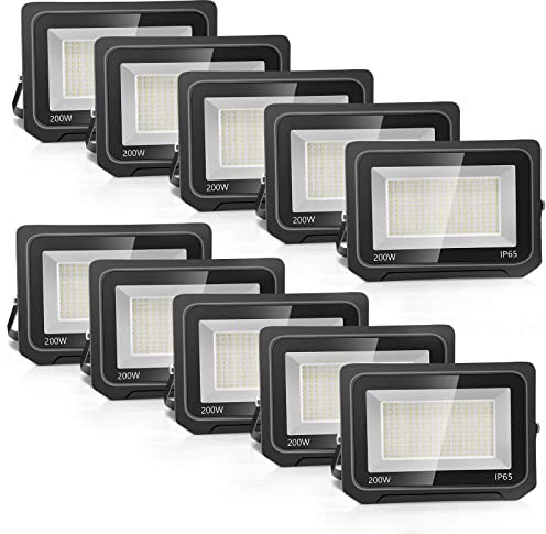 loyal 10er 200W 20000LM LED Strahler Außen, 3000K Warmweiß LED Fluter Flutlicht, IP65 Wasserdicht LED Außenstrahler, Superhell Innen- und Außenleuchten LED für Gärten Garage Hinterhof Flur