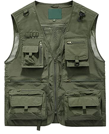Freiesoldaten Uomo Tasche Multiple Gilet da Pesca Senza Maniche Traspirante Gilet in Rete per la Fotografia di Caccia