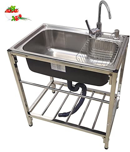 Lavello Cucina 1 Vasca,Lavatoio in Acciaio Inox 304,Lavandino Commerciale Professionale con Rubinetto,Staffa,Lavabo da Esterno a Libera Installazione,per lavanderia cortile Garage ( Size : 70x46x75cm/