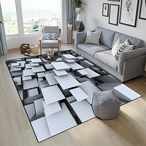 KeletiRug Alfombra Rectángulo, Alfombra Lavable Alfombra Pequeña, Alfombra Simple Cubo 3D Negro Y Gris,160 X 280 cm