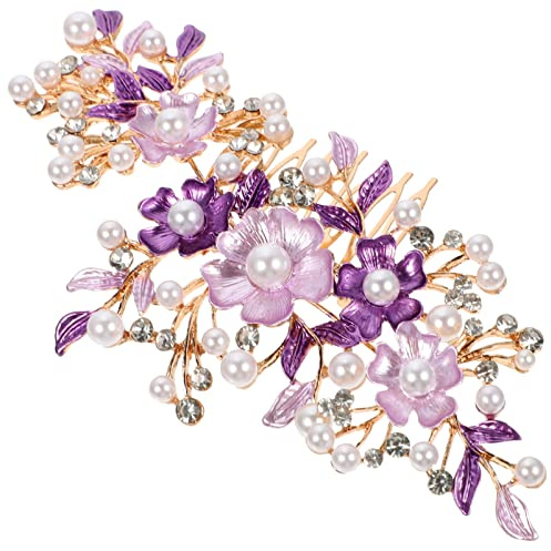 Kichvoe Braut Haarkamm Mit Perlen Und Floralen Blumen Eleganter Seitenkamm Für Hochzeit Leichtes Haarschmuck Zubehör Für Brautjungfern Und Festliche Anlässe 6.10X2.76X0.39 Zoll