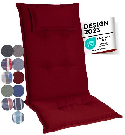 gardisun Gartenstuhlauflagen Hochlehner mit Kopfteil I Extra Dicke Sitzauflagen I Made in Europe I Polsterauflagen für Hochlehner I Auflagen mit extra hohem Komfort I 6er Set I Rot