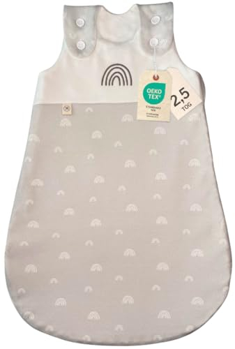 DIKOS Sacco nanna 2,5 TOG, colore grigio arcobaleno, per tutto l'anno, in cotone biologico, certificato Oeko Tex, sacco a pelo senza piedi, per bambine/ragazzi (60 70 80 90 cm) (grigio, 90 (86/92))