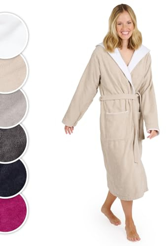 Blumtal Accappatoio Donna Spugna con Cappuccio - Accappatoio Donna Cotone Foderato - Accappatoio Spugna - Accappatoio Donna Spugna Morbida - Certificato Oeko-TEX® - Taupe e blanco