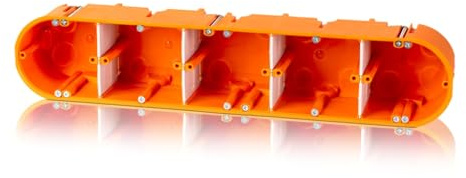 F-tronic 5 Stück Hohlwand Gerätedose HW50 orange, Kunststoff, 5x Ø 68mm, 63mm tief, 4 Rohreinführungen M16, 12 Rohreinführungen M20