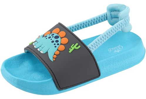 Sandaler pojkar flickor öppen tå elastiskt band sommar lätta strand- och pooltofflor, Blå dinosaurie, 24 EU