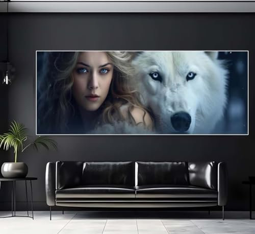 Diamond Painting XXL Groß 190x75 cm Diamant Painting Bilder Wolf Diamond Art Painting Kits, DIY Erwachsene Malen Nach Zahlen Full Diamant Painting Zubehör Malerei Stickerei Home Wand Dekor (Frau) U287