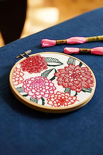 DMC - Kit de Broderie Dahlias | Fleurs Modernes en Rouge & Rose