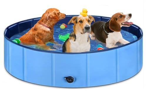 Hundpool för små hundar, 80 cm hundbadkar, vikbar plaskbassäng, bärbara hundpooler, nötningsbeständig och halkfri pool för hundar, PVC-pool med dräneringsventil