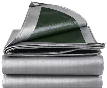 GKXLH Thick 180 g/m² PE Tarpaulin Waterproof Heavy Duty(Army Green+Silver) | Resistant Outdoor Waterproof Tarpaulin 3m x 5m, Frost-Resistant, UV Protection Tarp for Gazebo, Camping, Furniture, Shed