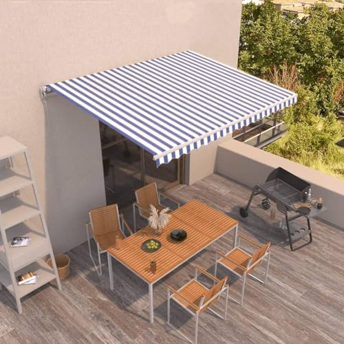 Iiaky Gelenkarmmarkise Einziehbar Markisen FüR Terrasse Markise Einziehbar Gelenkarmmarkise Balkon Markise Markise Wasserdicht 400x350 cm Blau und Weiß