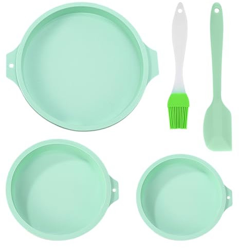 DHSBGWSX Juego De Moldes Para Hornear Pasteles Y Pan - 3 Moldes, 1 Cepillo De Aceite Y 1 Espátula De Silicona - Redondo