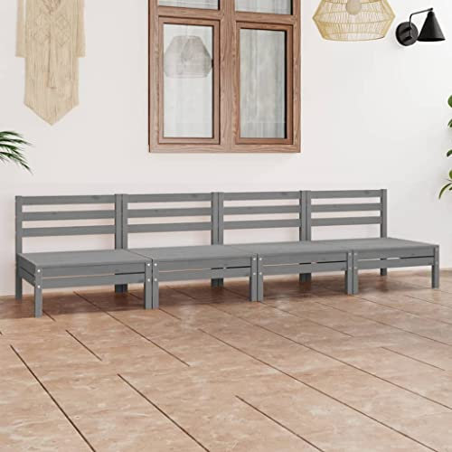 KATERYY 4-TLG. Garten-Lounge-Set Grau Kiefer Massivholz,Graue Garten Lounge aus Kiefernholz Modulares Loungesofa für die entspannte Zeit im Freien