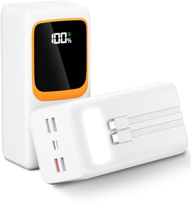 50000mAh Power Bank mit integriertem Kabel: 22,5W schnell aufladende Externe Batterie mit großer Kapazität, tragbares Ladegerät mit LED-Taschenlampe und 7 Ausgängen & 3 Eingängen.RoidaRadio with