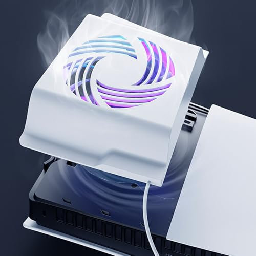Game Console Cooling Fan with RGB Colorful Lighting, Intelligent Temperature Control Cooling System Fan for Digital And Disc Edition, 2 USB HUB Ports