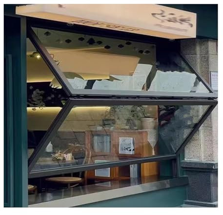 LVLDAWA Schiebefenster, Servicefenster Aus Aluminiumlegierung Für Food Trucks Bis Zu 80°, Bündig Montierte Schiebefenster Mit Gehärtetem Glas Für Geschäftsküchen(95x60cm)