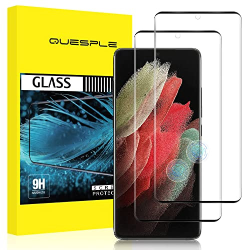 QUESPLE [2 Stück] Panzerglas Schutzfolie für Samsung Galaxy S21 Ultra, Anti-Kratzen, HD Klar Blasenfreie Samsung S21 Ultra Schutz Gehärtetem Glas Displayschutzfolie, Fingerabdruck-ID Unterstützen