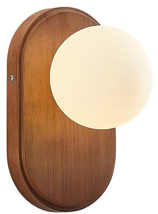 Jadssox Holz-Wandleuchte, Globus, Glas-Wandleuchte, Moderne Wandleuchte, festverdrahtete Wandleuchten, Wandleuchte mit weißer Glaskugel für Wohnzimmer, Schlafzimmer, Flur, G9-Nachttischleuchten
