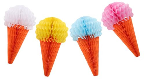 SHOWERORO 8stücke Papier-honigwaben-Eiscreme-Dekorationen Für Sommerpartys Hängende Ornamente Gelb Weiß Blau Für Festliche Anlässe Foto-Requisite