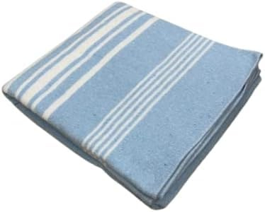 ZUHAUSEN | Manta Mallorquina Algodón Cama de 135-150 | Medidas: 220 x 240 cm | Azul Raya Blanca