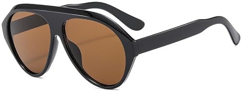 Long Keeper Trendige üBergroßE Sonnenbrille FüR Damen Und Herren Ovale Pilot Brille Retro Ovale Sonnenbrille UV400 (SchwarzBraun)