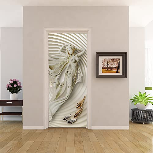 3D Türtapete Türaufkleber Selbstklebend 80x200 Türfolie Poster Fototapete Türbilder Türtattoos Wasserdichte Tür Stickers für Kinderzimmer Wohnzimmer Badezimmer Kamee Frau