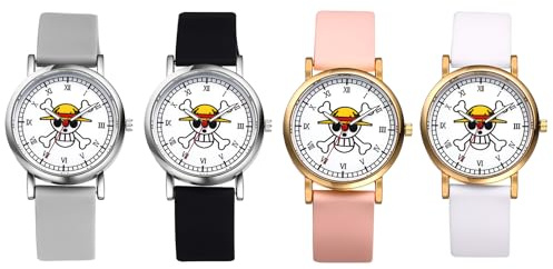 JewelryWe Orologio da donna One Piece Orologi Anime Cartoon teschio analogico al quarzo orologio da polso unisex cinturino in silicone numeri romani ultra sottile sport casual orologio per donne