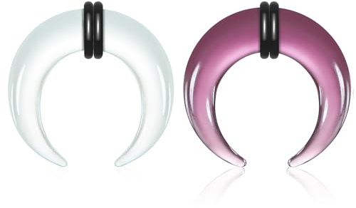 Twolobes 2 Stück Glas-Septum-Ringe, 14 g bis 2 G, C-Form, Zange, Kegel mit O-Ringen für Nasen- und Ohrschmuck, Clicker, Knorpel, Ohrringe, Scharniersegment-Piercing (Purple+Clear, 4mm)